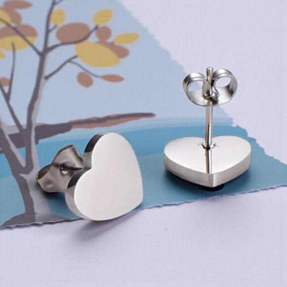 18K White Gold Plated Heart Jewelry Set 💖 Earrings & Necklace w/ Shell Inlay - Picture 6 of 12